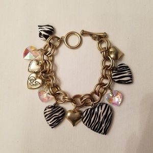 Crystal/Striped Heart Locket Charm Toggle Bracelet